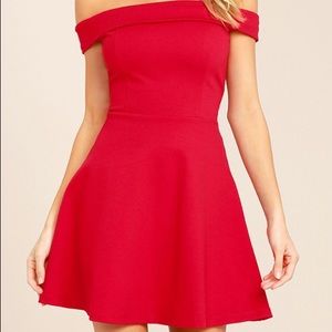 LULUS RED OFF THE SHOULDER SKATER DRESS